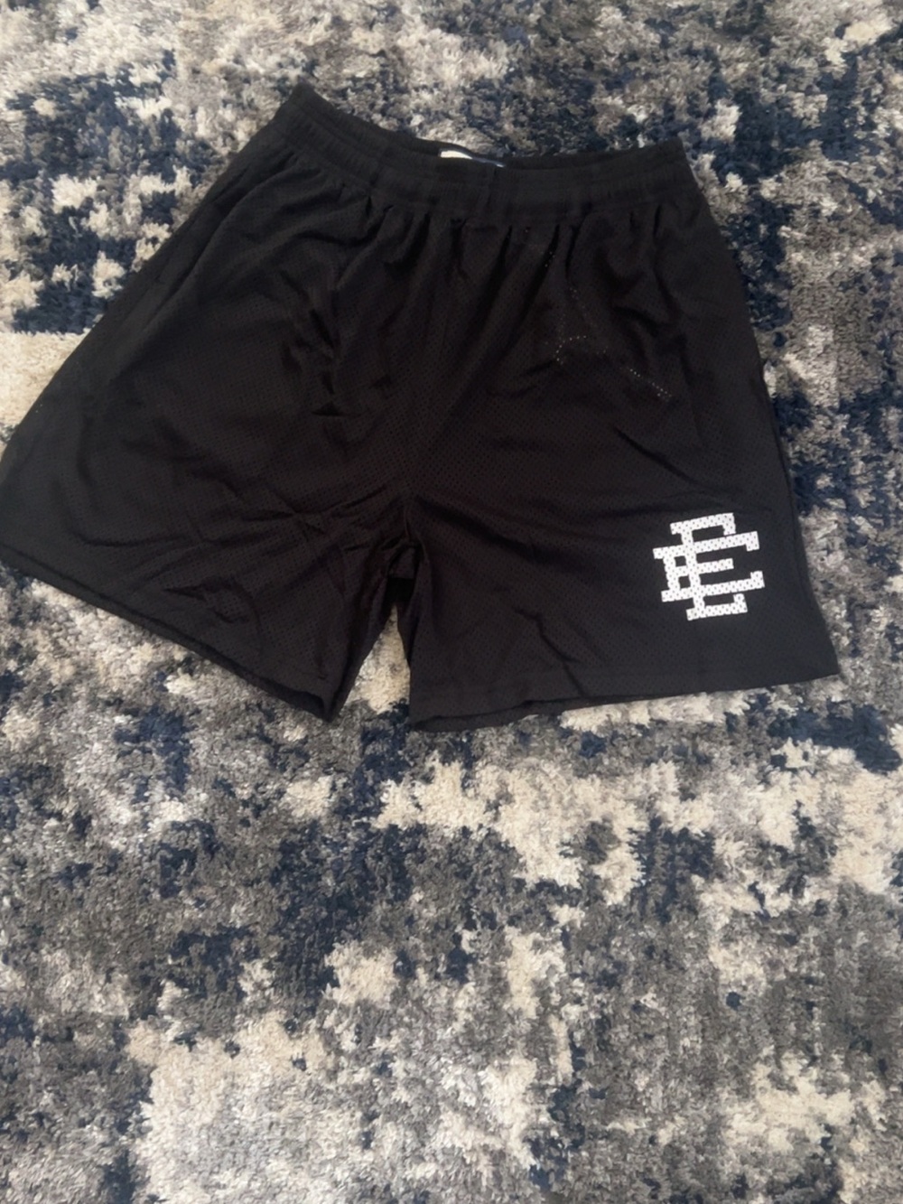 Eric Emanuel Black Athletic Mesh Shorts with White Eric Emmanuel “EE” Logo